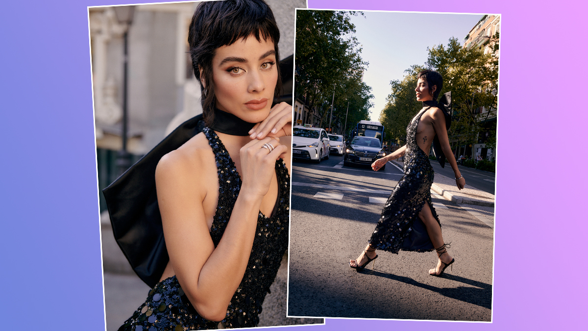 Esmeralda Pimentel usa un look de Alfredo Martínez en España.