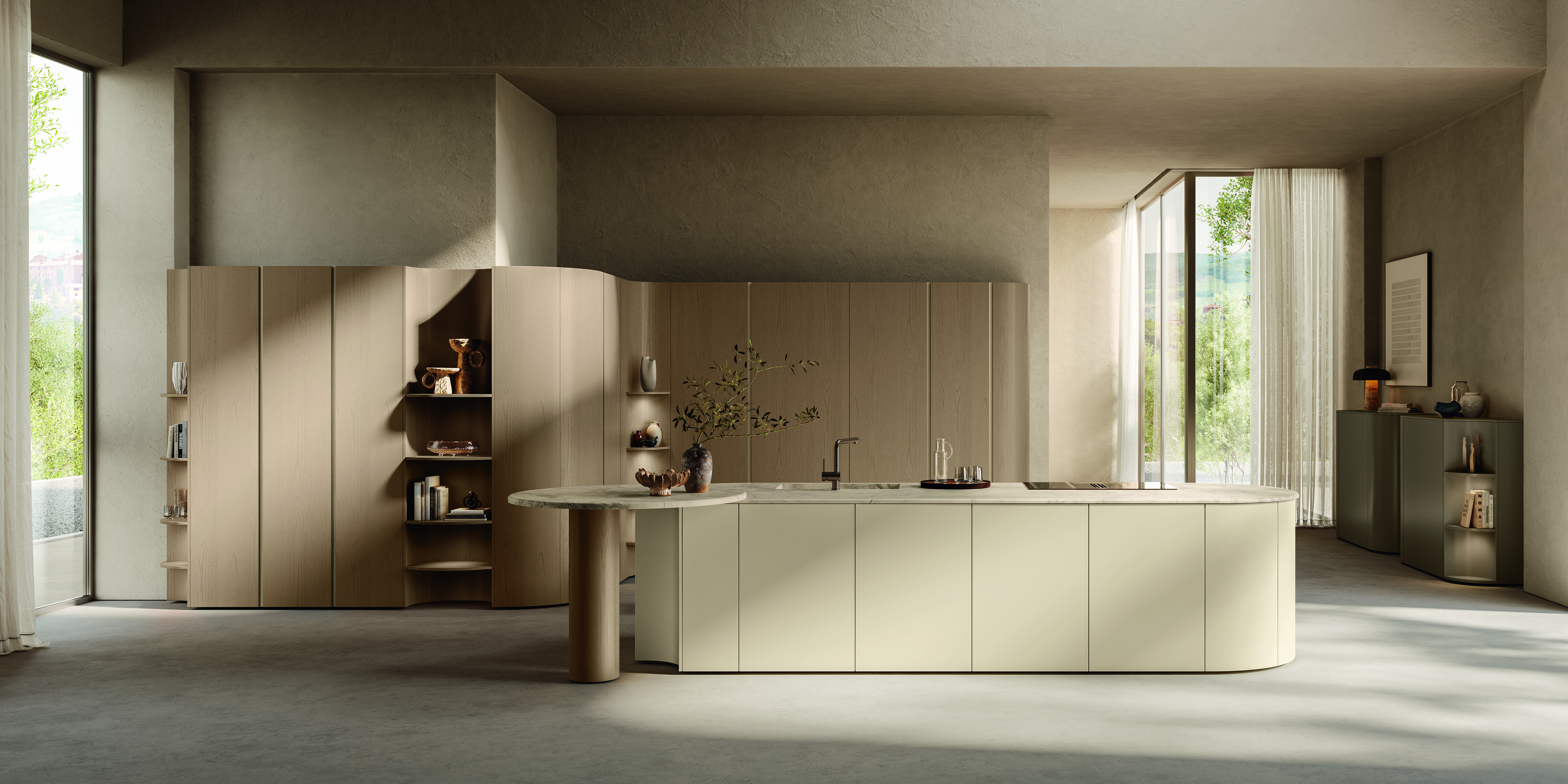 Flair, la colección de Scavolini que le devolvió las curvas a la cocina